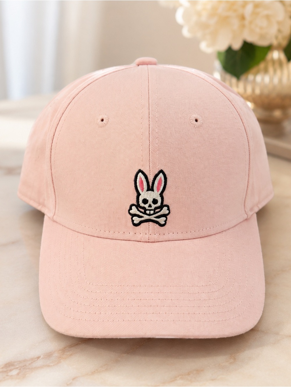 Psycho Bunny Pink Baseball Cap with Skull Bunny Patch